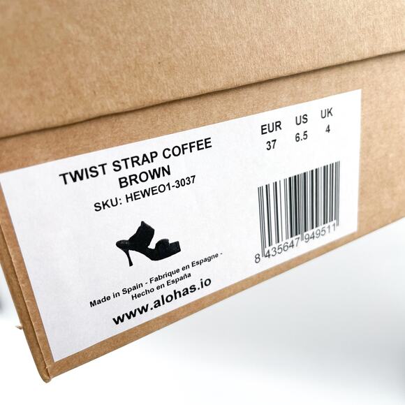 Alohas Twist Strap Sandals‎ Coffee Brown Leather Heels Square Toe Sz 37 / 6.5 - Picture 10 of 10